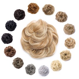 Hairro Messy Bun Hair Piece For Women Hair Bun Updo Scrunchies Synthetic Donut Stretchy Wedding Bridal Chignons Blonde Easy Bun Hairpiece 1pcs 40g #22H613 Dark Ginger Mix Bleach Blonde
