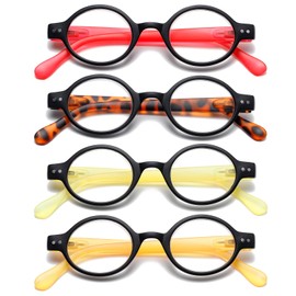 KoKoBin 4-Pack Mini Small Round Reading Glasses Comfortable Readers for Women and Men (Multicoloured4, 2.50)