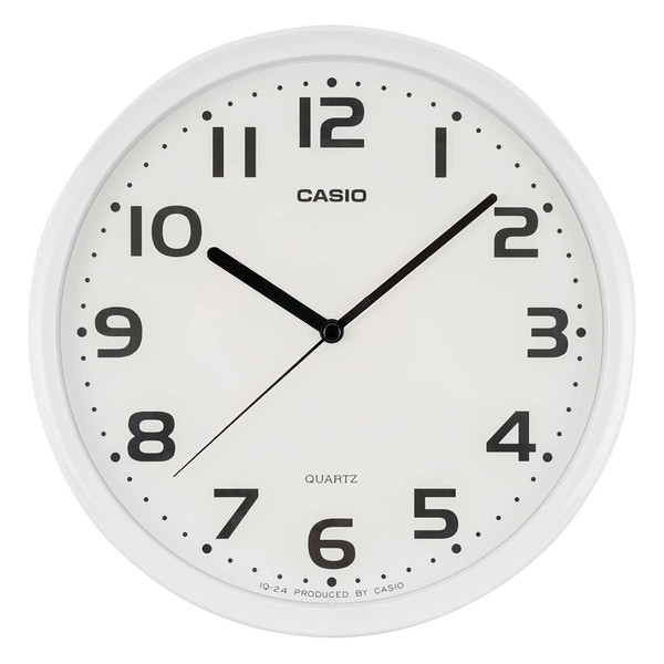 CASIO IQ-24-7JF Wall Clock, White, Analog, Standard, Step Second Hand