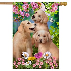 Briarwood Lane Springtime Pups Floral House Flag Dogs Puppies 28" x 40"