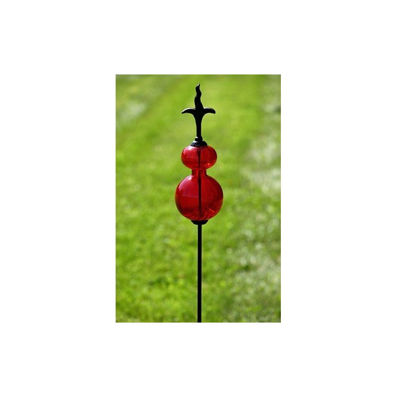 Colored Blown Glass Garden Stake with Cast Iron Finial on