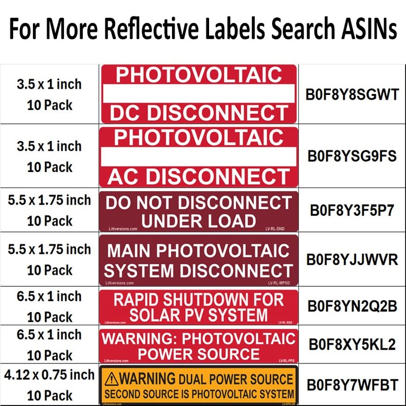 Littversions 10 Pack 3.5"x 1" Reflective Solar NEC Compliant Photovoltaic