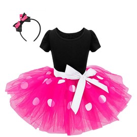 IWEMEK Baby Girls Polka Dots Princess Christmas Dress Wedding Cosplay 1st Birthday Outfits Pageant Fancy Costume Bowknot Ballet Dance Leotard Tutu Skirt with Party Ears Headband Hot Pink 4 Years