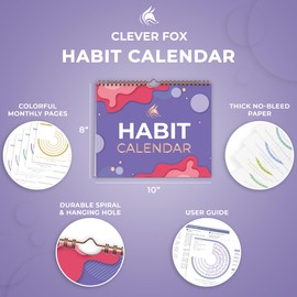 Clever Fox Habit Calendar Circle – 2-Year Inspirational Habit Tracker for Atomic Habits – Colorful Habit & Goal Planner Journal to Boost Productivity & Become Your Best Self – 10″x8″ (Lavender & Red)
