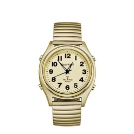 Ladies Talking Watch for Visually impaired with Large Numbers, American Voice, Nylon Strap, Self Setting, Gift for Blind or Elderly People - Colour: Golden