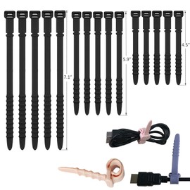 Silicone Zip Ties, Reusable Zip Ties, Rubber Cable Ties Straps for Wire Management, Elastic Silicone Ties Cable Organizer for Home Office, Cord Ties in Three Sizes 4.5" 5.9" and 7.1" (5+5+5 Pcs Black)