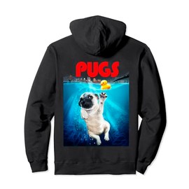 Cute Pug Dog Playing with Rubber Duck Toy at New York Harbor Pullover Hoodie