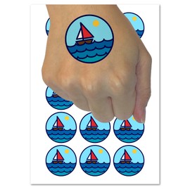 Sailboat on Ocean Lake Temporary Tattoo Water Resistant Fake Body Art Set Collection - 54 1" Tattoos (1 Sheet)
