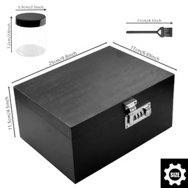 MPROCU Large Bamboo Storage Box with Lock, Decorative Stash Box Set Includes Jars & brush （Black）