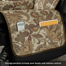 STONECREST Non Slip Recliner Chair Cover - Paisley Printing, Faux Linen Brushed Recliner Slipcover, Stay in Place (Paisley Brown, Recliner 23" Regular)