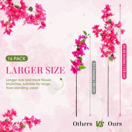 Yuxung 16 Pcs Artificial Bougainvillea Flowers Garland Totally 61.94 ft Fake Silk Bougainvillea Vines Long Plant Faux Wreaths for Centerpieces Runner Wedding Arch Wall Decorations