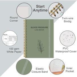 Blood Pressure Log Book - Tracker & Monitor Your Daily Blood Pressure, Heart Rate Readings at Home, 5.8" x 8.5", Green
