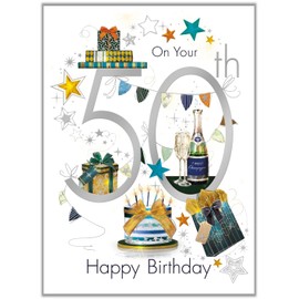 Male 50th Birthday Card for Him - Age 50 - Champagne Celebrations - Special Finishes - Made in the UK - Eco Friendly