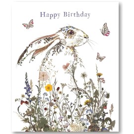 Female Birthday Card - General Card for Women/For Her - Pressed Flowers Wildflower Hare and Butterflies - Artistic Wildpress Design by Helen Ahpornsiri - Made in the UK