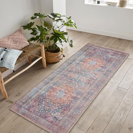 Bloom Rugs Washable Non-Slip 12 ft Runner - Multicolor Traditional Medallion Runner for Entryway, Hallway, Bathroom, and Kitchen - Exact Size: 2.5' x 12'