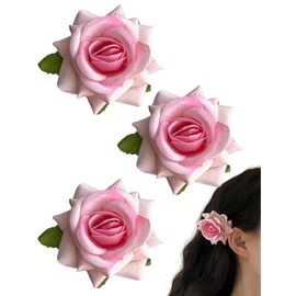 Copeflap Rose Hairpin Rose Hair Clip Rose Hair Accessories Hair Clip, Set of 3 (Pink)