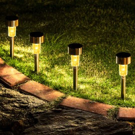 GIGALUMI 16 Pack Solar Path Lights Outdoor,Solar Lights Outdoor Waterproof,Stainless Steel LED Landscape Lighting,Solar Garden Lights for Driveway,Pathway,Patio,Yard | GIGALUMI