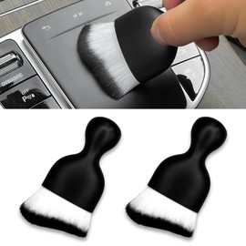 beypovk 2PCS Car Interior Detailing Brush, Auto Soft Bristles Dust Brush Curved Brushes, Automotive Interior Cleaning Tool for Cleaning Panels, Air Vent, Leather, Scratch Free (White/Black)