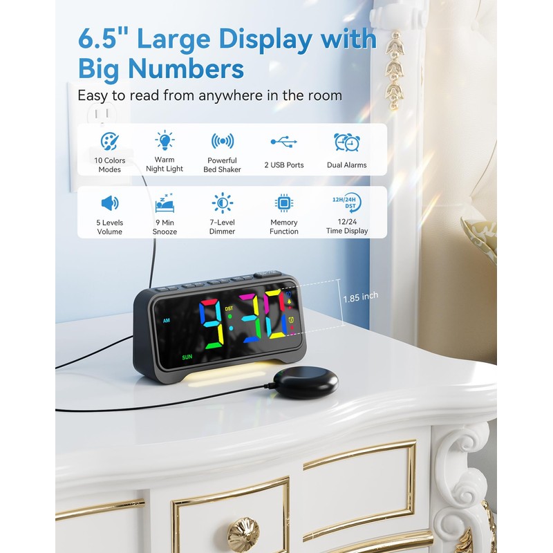 Vibrating Alarm Clock for Heavy Sleepers, Digital Alarm Clock with