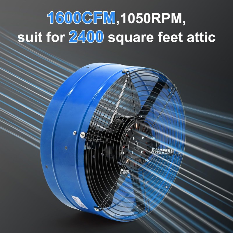 Attic Vent Fan with Adjustable Thermostat, 15" Gable Mount Ventilation