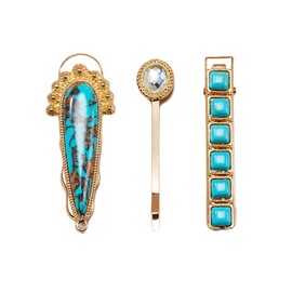 Concho Metal Hair Clips Turquoise Metal Hairpin Western Concho Squash Blossom Hair Clips BW37 (Gold-A1)