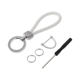 Partuto 1 Set Universal Car Keychain - Car Home Women Men Key Chain with Ring Durable - Microfiber Leather Zinc Alloy White Silver Tone