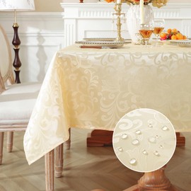 meioro Washable Tablecloth, Rectangular Damask Tablecloths, Waterproof Polyester Fabric Tablecloth, Large Kitchen Wipe Clean Table Linen with Floral Patterns for Dining Room, Weddings (Yellow, 130 x