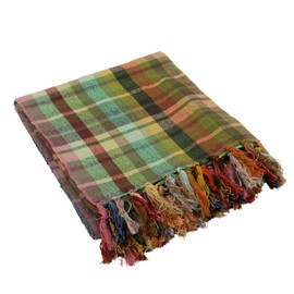 Creative Co-Op Plaid Woven Cotton Throw with Pattern and Fringe, Multicolor