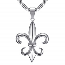 BOBIJOO JEWELRY - Pendant Necklace Fleur de LYS Homme Acier Inoxydable Royaliste Templier Patriote Chaîne 60 cm, Stainless Steel, Fleur,Lys