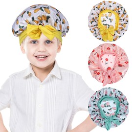 3 Pcs Shower Caps, Kids Bonnets for Girls, Double Layer Satin Bonnet for Sleeping Kid, Silk Bonnet for Kids Braids Long Hair, Shower Caps(Green)