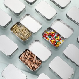 meekoo 162 Pcs Metal Tins Empty Rectangular Storage Container Kit Includes 80 Hinged Tin Box 3.7 x 2.4 x 0.8 Inch Craft Organizers Metal Boxes Small With Lids 80 Adhesive Tags 2 Black Paint Pens