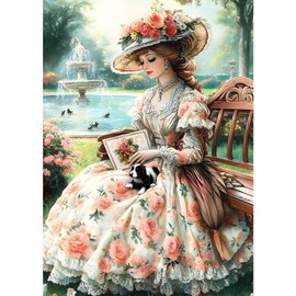 MXJSUA Afternoon Reading Diamond Painting Kits for Adults, 5D Diamond Art Kits for Beginners, DIY Full Round Drill Picture with Diamond for Home Wall Decor, 30x40cm