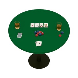 Feltectors Felt Card Game Table Cover for Playing Cards, Poker, Mahjong, Domino, Bridge and Board Game, Elastic Fitted Tablecloth for 36 to 48 Inch Round Tables - Green