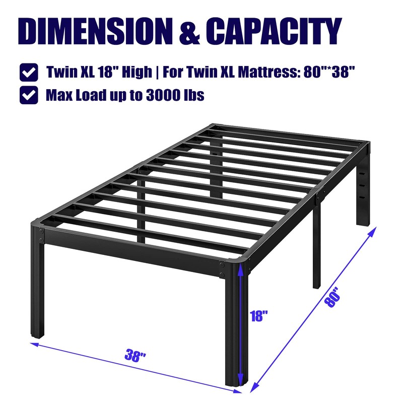 Hunlostten 18in Twin XL Heavy Duty Bed Frame No Box
