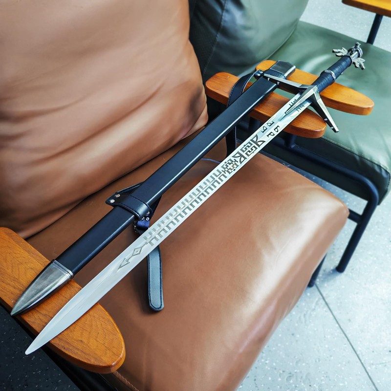 Medieval White Wolf Silver Steel Sword Metal Two Handed Replica