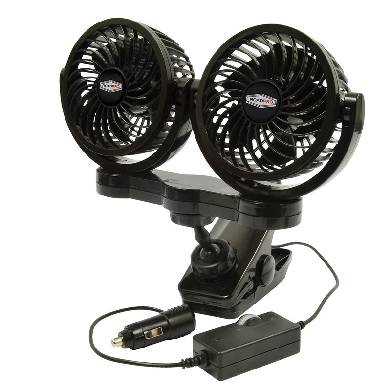 RoadPro RPSC8572 12-Volt Dual Fan with Mounting Clip, Black, 10X7X12