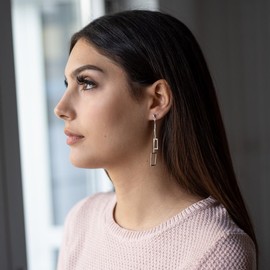 Materia #SO-292 Women's Earrings Long Hanging Silver 925 Stud Earrings Geometric Rhodium-Plated 10 x 69 mm, Metal