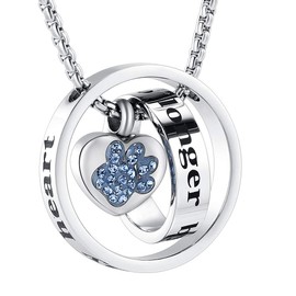 No Longer by My Side,Forever in My Heart Keepsake with Crystal Paw Print Cremation Urn Necklace for Pet Ashes