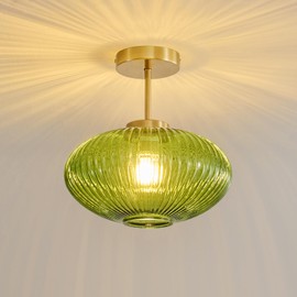 Feasey Green Semi Flush Mount Ceiling Light,Glass Ceiling Light Fixture