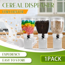 Umigy 1 Pack Triple Indispensable Dry Food Dispenser 67oz Each Capacity Cereal Container for Storage Preserving Dispensing Kitchen Rice Candy Nuts Dog Food Granola Snack Gumball Countertop (White)
