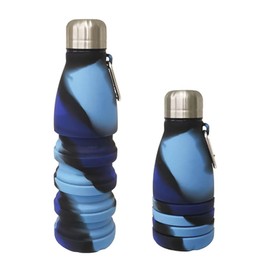 YverLand 550ml Collapsible Conical Water Bottle for Adults with Stainless Steel Cap Sports Water Bottle for Kids Boys Girls Football Basketball (Blue/Black)