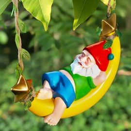 Exasinine Garden Gnome Statues Garden Gnomes Outdoor Decor Resin Moon Hammock Gnome Hanging Statues for Outdoor Decoration, Garden Sculptures and Statues for Patio Lawn Yard