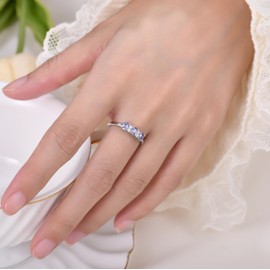 925 Sterling Silver Tanzanite Cz 3 Stone Trilogy Promise Ring size J K L M N O P Q R S - DECEMBER BIRTHSTONE (L)