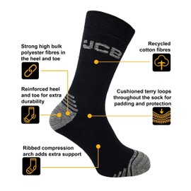 JCB - Duratech Socks - Mens Work Socks - Crew Socks - 3 pack - Assorted black/grey - UK 6-11, EUR 39-46 (3pk Black/Grey)
