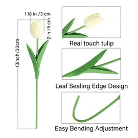 MYXUANFA 30 Pcs Fake Tulips, Cream Faux Fake Tulips, Real Touch Pu Artificial Flowers Tulip Bulbs, 13" Spring Flowers Artificial for Wedding Home Party Office Mother's Day Decoration