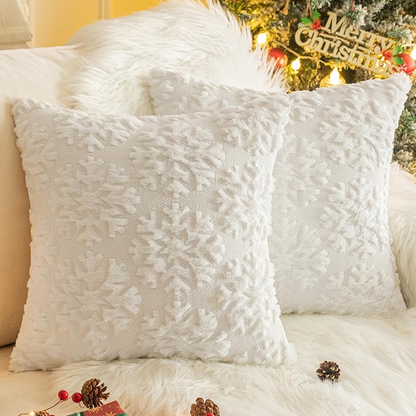Yoolhamy 2 Pack Christmas Plush Pillow Covers Green Red White