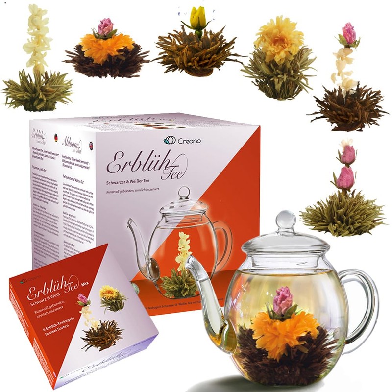 Creano Blooming Tea Gift Set with Glass Pot 17oz/500ml with