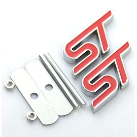 2pcs ST Grille Emblems, Metal Decal Badge + Back Sticker Replacement for Ford Focus 2 Focus 3 FIESTA F-150 Kuga FUSION ESCAPE EDGE (Red)