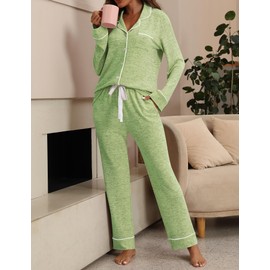 HNG Postpartum Lounge Sets for Women Long Sleeve Boyfriend Button Front Pajamas Hospital Pjs After Birth Mint Green M