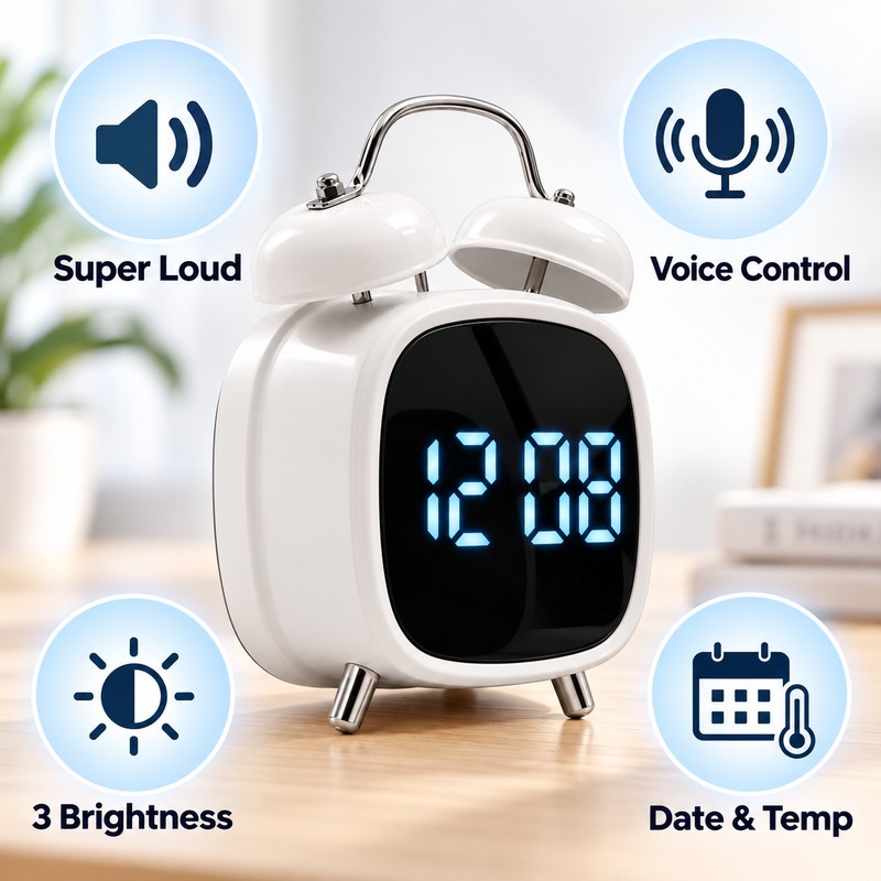 Super Loud Digital Alarm Clock with Dual Bell – LED